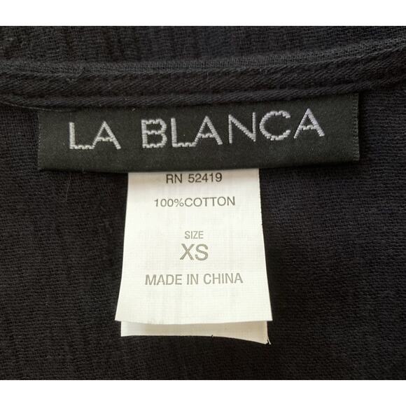 La Blanca XS Swim Coverup Black Tunic Dress Lace Deep V Sheer Cotton Perf Cond - Picture 8 of 11